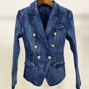 Balmain Inspired Jean Blazer Lion Metal Buttons